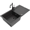 Granitinė virtuvinė plautuvė Mexen Leo su maišytuvu ir sifonu, Juodas granite+Juodas