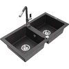 Granitinė virtuvinė plautuvė Mexen Mario su maišytuvu ir sifonu, Juodas granite+Juodas granite/Chrome
