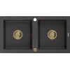 Granitinė virtuvinė plautuvė Mexen Mario su sifonu, Juodas granite+Gold, 820 x 436 mm