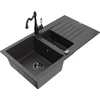 Granitinė virtuvinė plautuvė Mexen Matias su maišytuvu ir sifonu, Juodas granite+Juodas