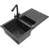 Granitinė virtuvinė plautuvė Mexen Matias su maišytuvu ir sifonu, Juodas granite+Juodas