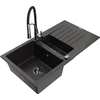 Granitinė virtuvinė plautuvė Mexen Matias su maišytuvu ir sifonu, Metallic juodas/auksinis+Juodas/Chrome