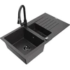 Granitinė virtuvinė plautuvė Mexen Matias su maišytuvu ir sifonu, Juodas granite+Juodas