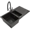 Granitinė virtuvinė plautuvė Mexen Matias su maišytuvu ir sifonu, Metallic juodas/auksinis+Juodas/Chrome