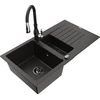 Granitinė virtuvinė plautuvė Mexen Matias su maišytuvu ir sifonu, Metallic juodas/auksinis+Juodas