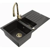 Granitinė virtuvinė plautuvė Mexen Matias su maišytuvu ir sifonu, Metallic juodas/auksinis+Gold