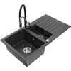 Granitinė virtuvinė plautuvė Mexen Matias su maišytuvu ir sifonu, Juodas granite+Juodas/Chrome