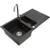 Granitinė virtuvinė plautuvė Mexen Matias su maišytuvu ir sifonu, Metallic juodas/auksinis+Chrome