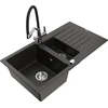 Granitinė virtuvinė plautuvė Mexen Matias su maišytuvu ir sifonu, Metallic juodas/auksinis+Juodas/Chrome