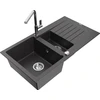 Granitinė virtuvinė plautuvė Mexen Matias su maišytuvu ir sifonu, Juodas granite+Chrome