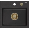 Granitinė virtuvinė plautuvė Mexen Milo su sifonu, Metallic juodas/sidabrinis+Gold, 435 x 410 mm