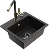Granitinė virtuvinė plautuvė Mexen Milo su maišytuvu ir sifonu, Metallic juodas/auksinis+Juodas/Gold