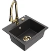 Granitinė virtuvinė plautuvė Mexen Milo su maišytuvu ir sifonu, Juodas granite+Gold