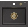 Granitinė virtuvinė plautuvė Mexen Milo su sifonu, Juodas granite+Gold, 435 x 410 mm