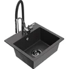 Granitinė virtuvinė plautuvė Mexen Milo su maišytuvu ir sifonu, Juodas granite+Juodas/Chrome
