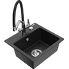 Granitinė virtuvinė plautuvė Mexen Milo su maišytuvu ir sifonu, Metallic juodas/sidabrinis+Juodas/Chrome