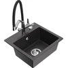 Granitinė virtuvinė plautuvė Mexen Milo su maišytuvu ir sifonu, Juodas granite+Juodas/Chrome