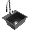 Granitinė virtuvinė plautuvė Mexen Milo su maišytuvu ir sifonu, Juodas granite+Chrome