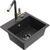 Granitinė virtuvinė plautuvė Mexen Milo su maišytuvu ir sifonu, Juodas granite+Juodas granite/Gold