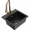 Granitinė virtuvinė plautuvė Mexen Milo su maišytuvu ir sifonu, Metallic juodas/auksinis+Gold