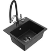 Granitinė virtuvinė plautuvė Mexen Milo su maišytuvu ir sifonu, Metallic juodas/sidabrinis+Juodas/Chrome