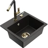 Granitinė virtuvinė plautuvė Mexen Milo su maišytuvu ir sifonu, Metallic juodas/auksinis+Juodas/Gold