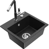 Granitinė virtuvinė plautuvė Mexen Milo su maišytuvu ir sifonu, Metallic juodas/sidabrinis+Juodas/Chrome