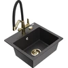 Granitinė virtuvinė plautuvė Mexen Milo su maišytuvu ir sifonu, Juodas granite+Juodas/Gold