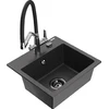 Granitinė virtuvinė plautuvė Mexen Milo su maišytuvu ir sifonu, Juodas granite+Juodas/Chrome