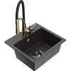Granitinė virtuvinė plautuvė Mexen Milo su maišytuvu ir sifonu, Juodas granite+Juodas/Gold