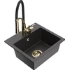 Granitinė virtuvinė plautuvė Mexen Milo su maišytuvu ir sifonu, Juodas granite+Juodas/Gold