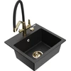 Granitinė virtuvinė plautuvė Mexen Milo su maišytuvu ir sifonu, Metallic juodas/sidabrinis+Juodas/Gold