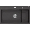 Granitinė virtuvinė plautuvė Mexen Omar su sifonu, Juodas granite+Chrome, 800 x 480 mm