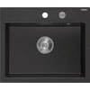 Granitinė virtuvinė plautuvė Mexen Oscar su sifonu, Metallic juodas/sidabrinis+Chrome, 580 x 490 mm