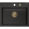 Granitinė virtuvinė plautuvė Mexen Oscar su sifonu, Metallic juodas/auksinis+Gold, 580 x 490 mm