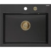 Granitinė virtuvinė plautuvė Mexen Oscar su sifonu, Metallic juodas/sidabrinis+Gold, 580 x 490 mm