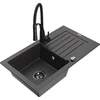 Granitinė virtuvinė plautuvė Mexen Pablo su maišytuvu ir sifonu, Juodas granite+Juodas