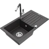 Granitinė virtuvinė plautuvė Mexen Pablo su maišytuvu ir sifonu, Juodas granite+Juodas granite/Chrome