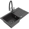 Granitinė virtuvinė plautuvė Mexen Pablo su maišytuvu ir sifonu, Juodas granite+Juodas/Chrome