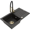 Granitinė virtuvinė plautuvė Mexen Pablo su maišytuvu ir sifonu, Metallic juodas/auksinis+Juodas/Gold