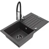 Granitinė virtuvinė plautuvė Mexen Pablo su maišytuvu ir sifonu, Juodas granite+Juodas/Chrome