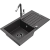 Granitinė virtuvinė plautuvė Mexen Pablo su maišytuvu ir sifonu, Juodas granite+Juodas granite/Chrome