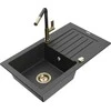 Granitinė virtuvinė plautuvė Mexen Pablo su maišytuvu ir sifonu, Juodas granite+Juodas granite/Gold