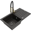 Granitinė virtuvinė plautuvė Mexen Pablo su maišytuvu ir sifonu, Metallic juodas/auksinis+Juodas/Gold