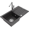 Granitinė virtuvinė plautuvė Mexen Pablo su maišytuvu ir sifonu, Juodas granite+Chrome