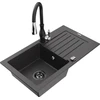 Granitinė virtuvinė plautuvė Mexen Pablo su maišytuvu ir sifonu, Juodas granite+Juodas