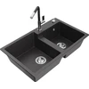 Granitinė virtuvinė plautuvė Mexen Tomas su maišytuvu ir sifonu, Juodas granite+Juodas/Chrome