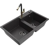 Granitinė virtuvinė plautuvė Mexen Tomas su maišytuvu ir sifonu, Juodas granite+Juodas/Gold