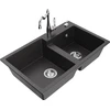 Granitinė virtuvinė plautuvė Mexen Tomas su maišytuvu ir sifonu, Juodas granite+Chrome