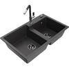 Granitinė virtuvinė plautuvė Mexen Tomas su maišytuvu ir sifonu, Juodas granite+Juodas/Chrome